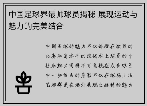 中国足球界最帅球员揭秘 展现运动与魅力的完美结合